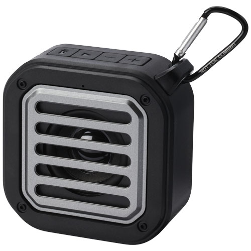 Solo 3W IPX5 RCS recycled plastic solar Bluetooth speaker with carabiner