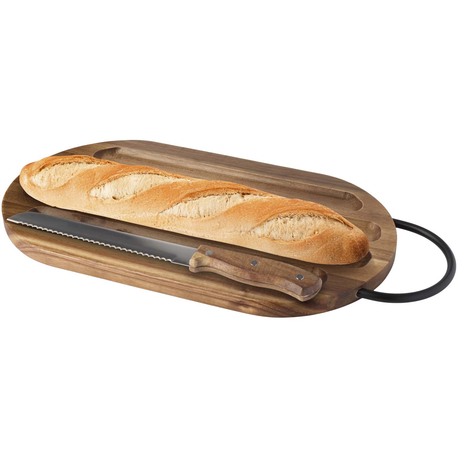 Prestige acacia wood chopping board with bread knife